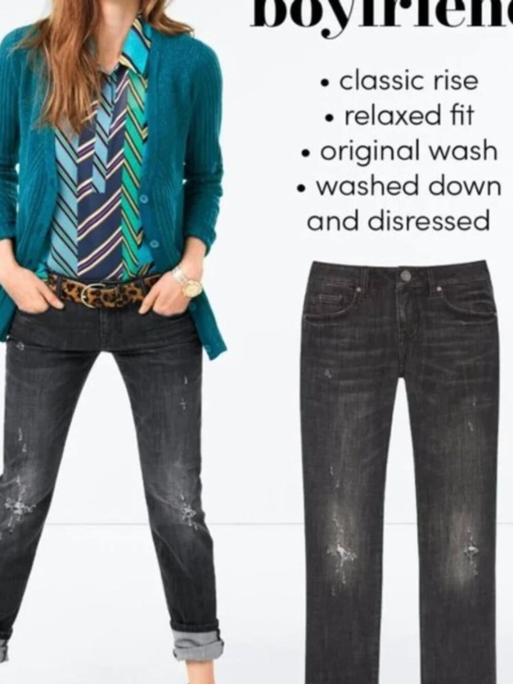 Cabi Slim Boyfriend Jeans Distressed Black #3749 Size 2